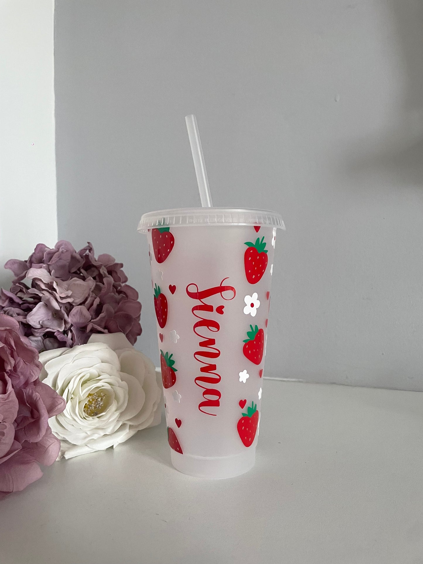 Personalised Strawberry & Flower Cold Cup