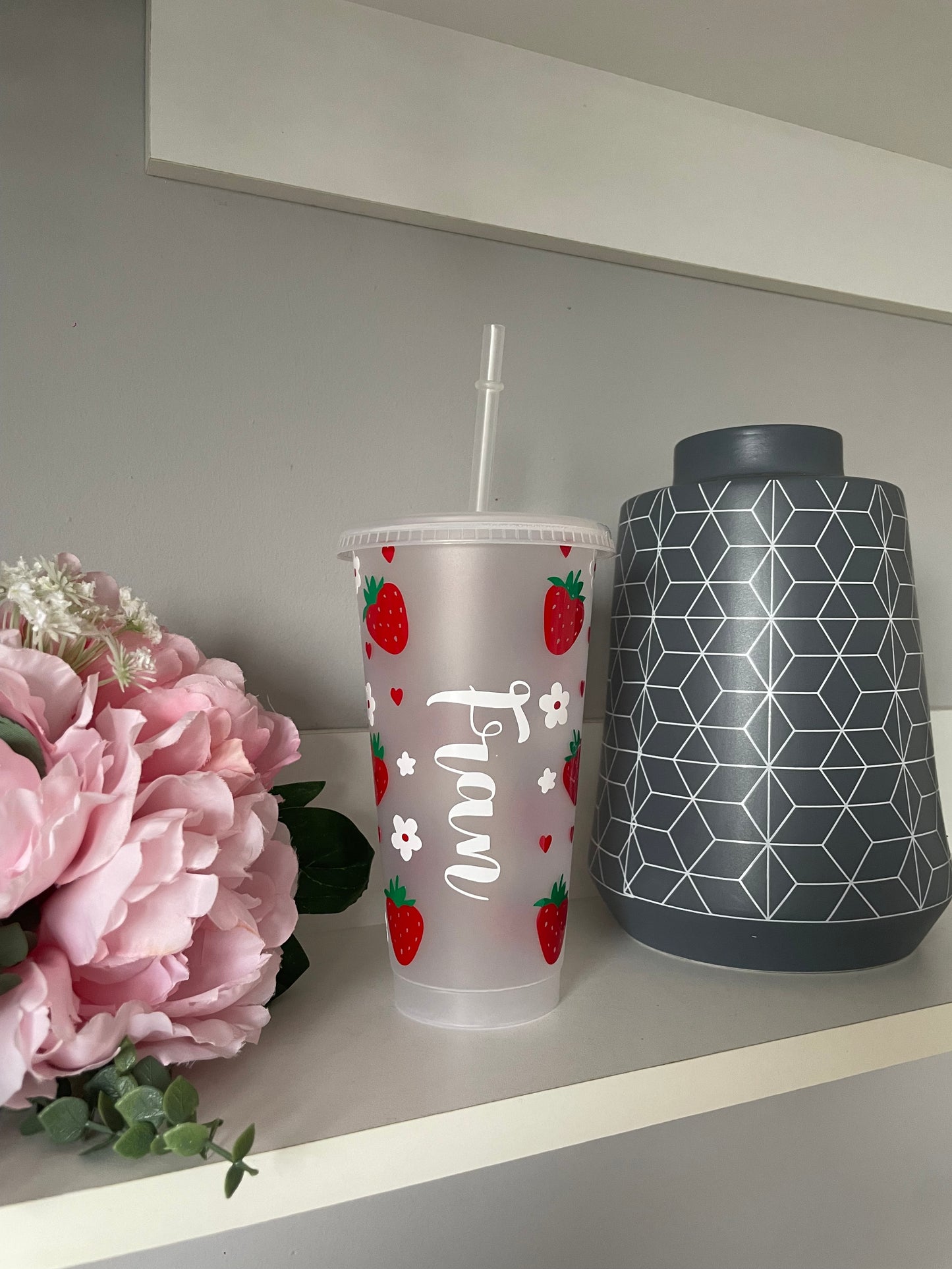 Personalised Strawberry & Flower Cold Cup