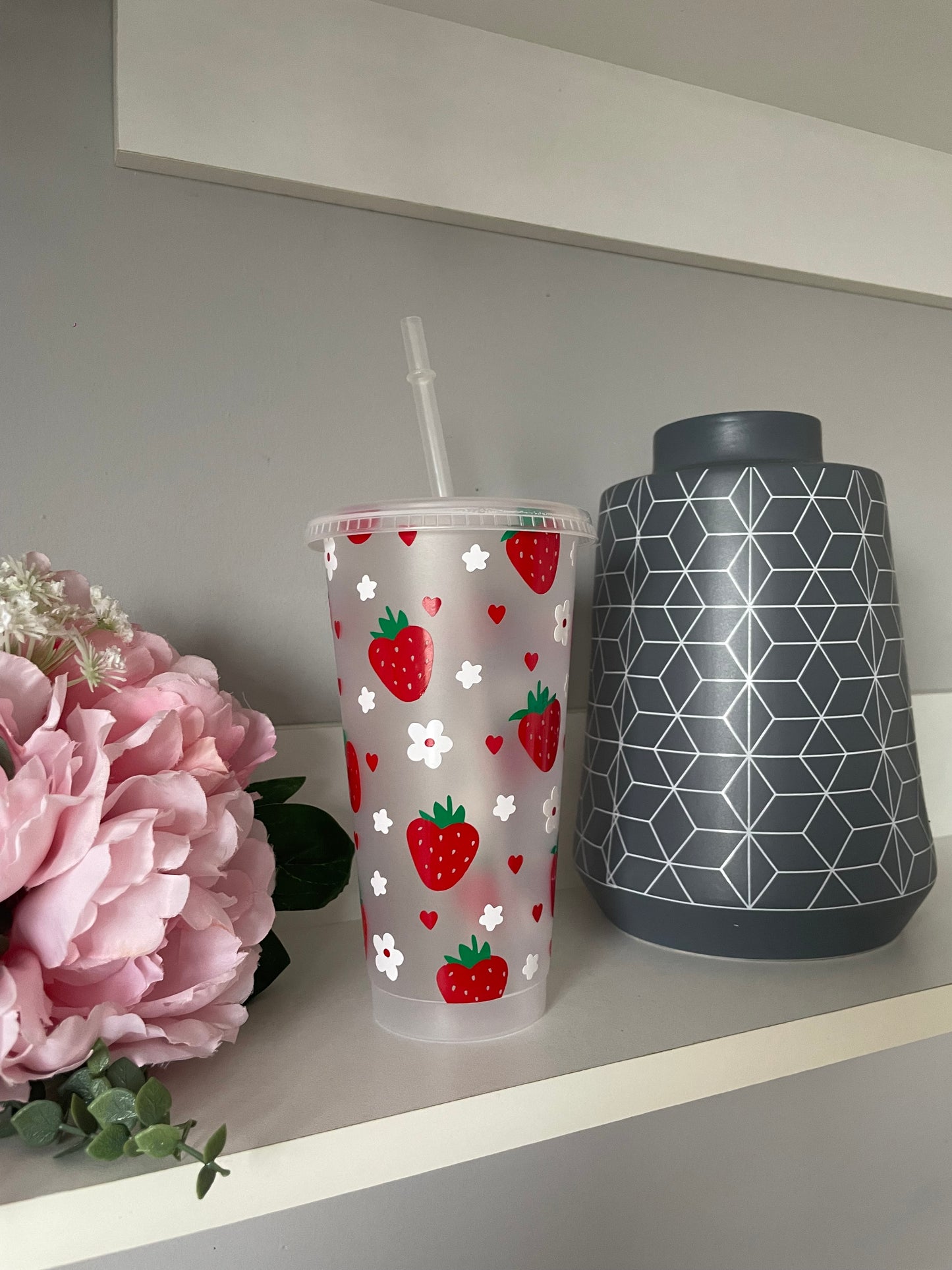 Personalised Strawberry & Flower Cold Cup