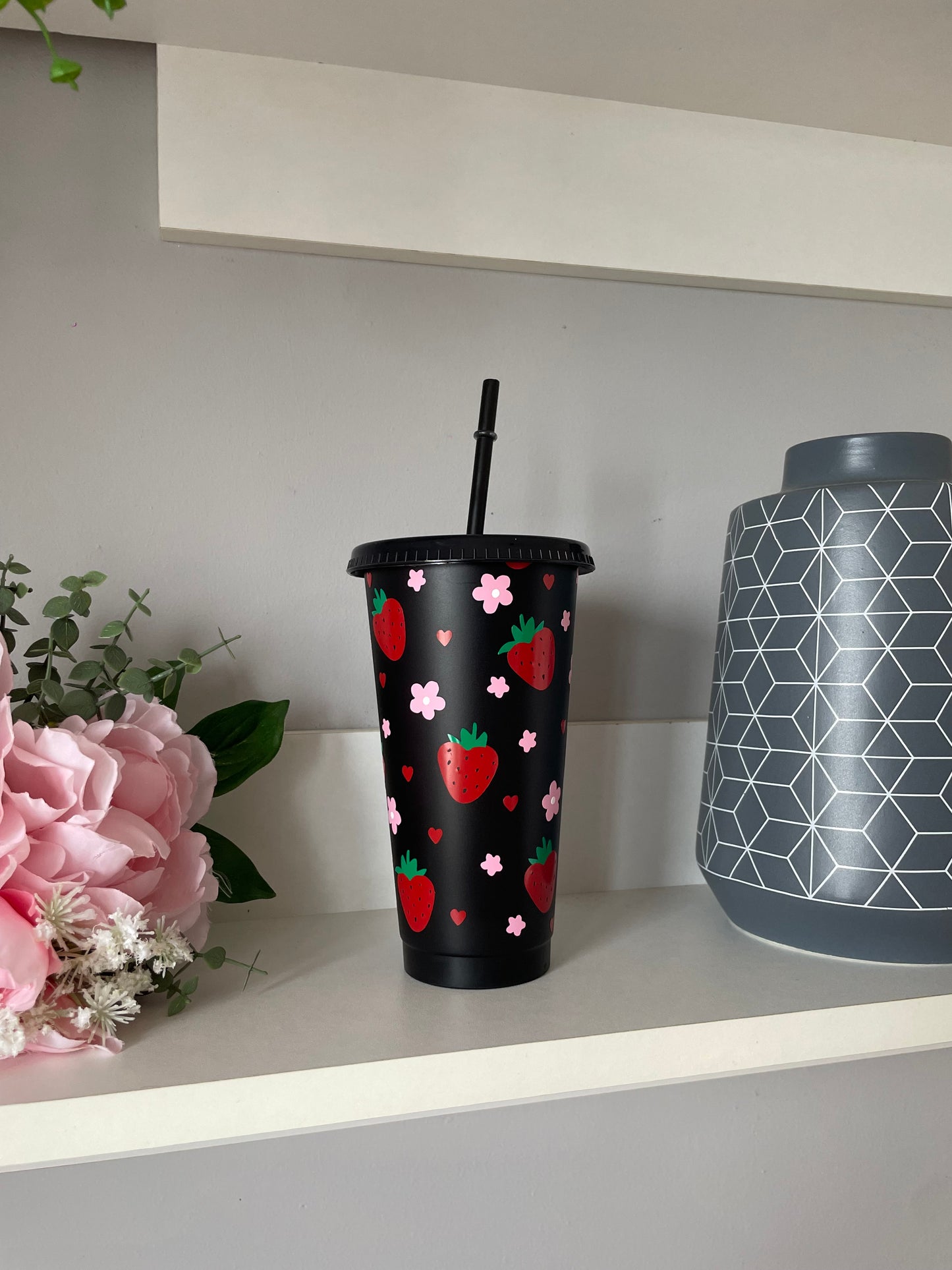 Personalised Strawberry & Flower Cold Cup