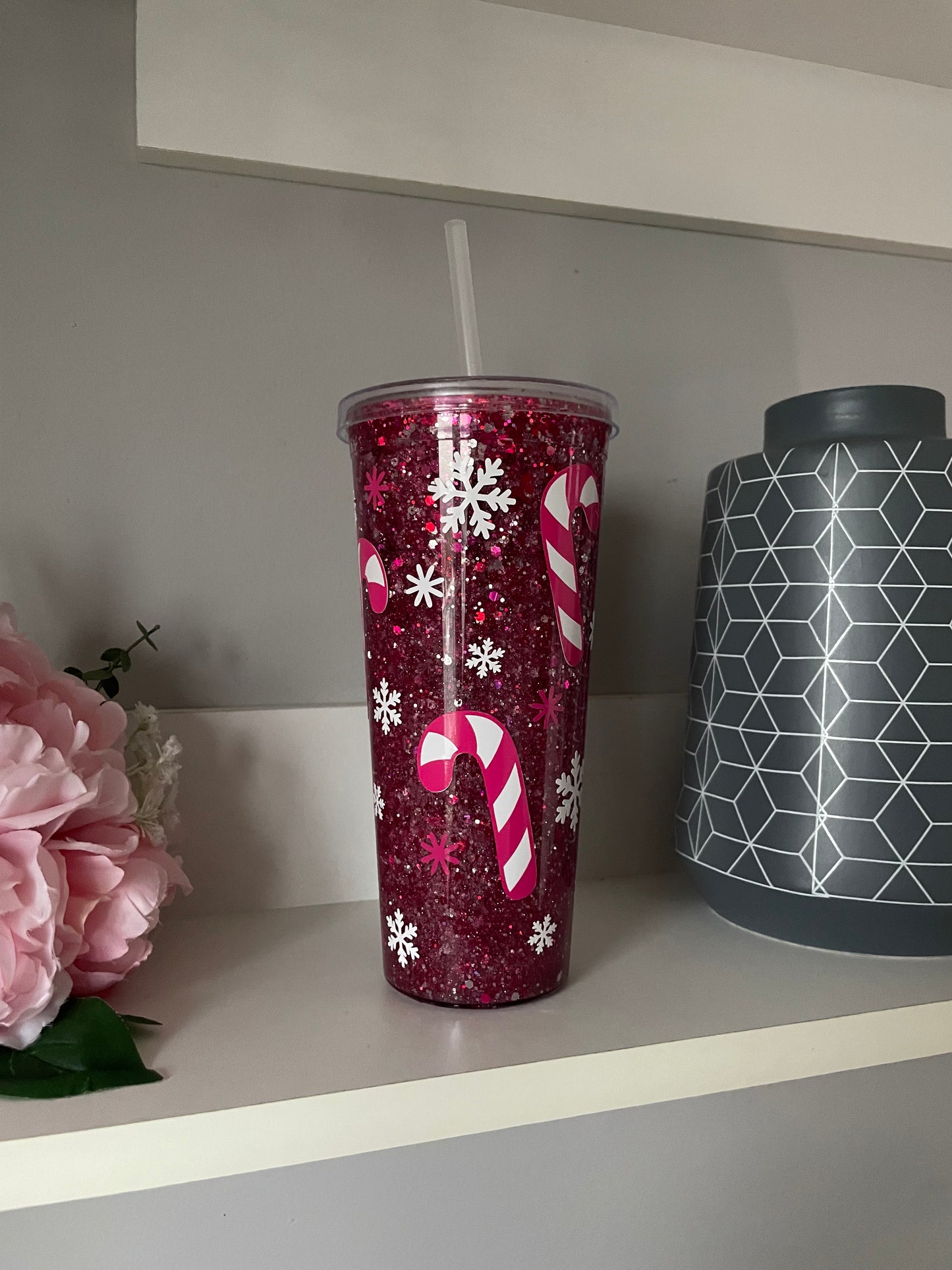 Personalised Candy Cane snowglobe tumbler