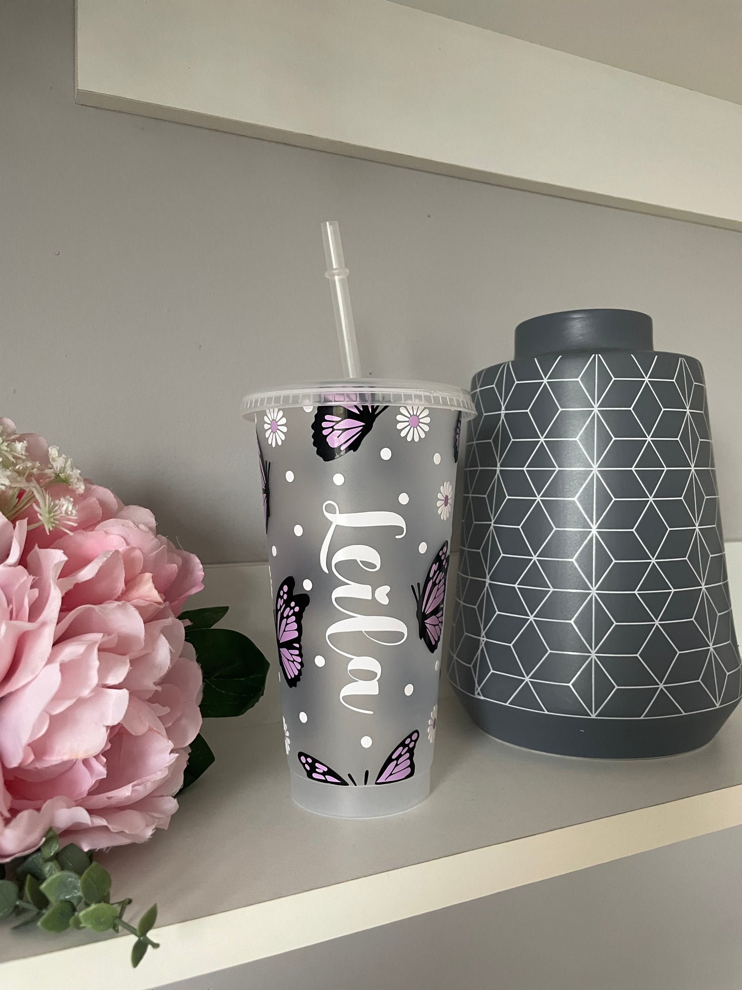 Personalised Butterfly and Daisy cold cup