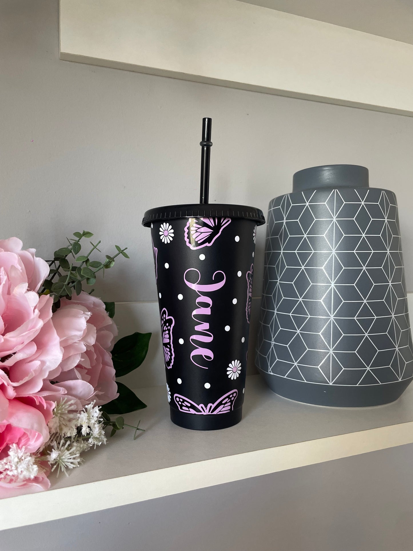 Personalised Butterfly and Daisy cold cup